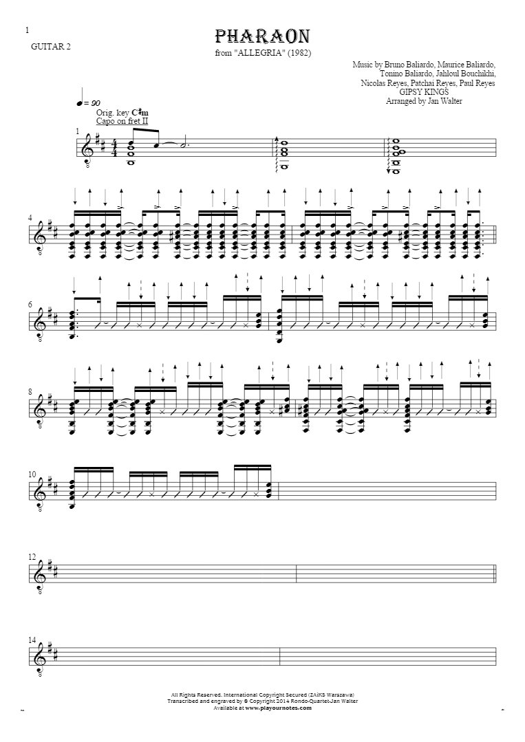 Pharaon - Notes (in transposing) for guitar - guitar 2 part