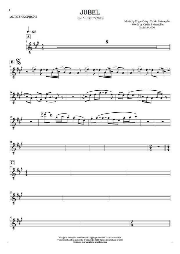 Jubel - Notes for alto saxophone