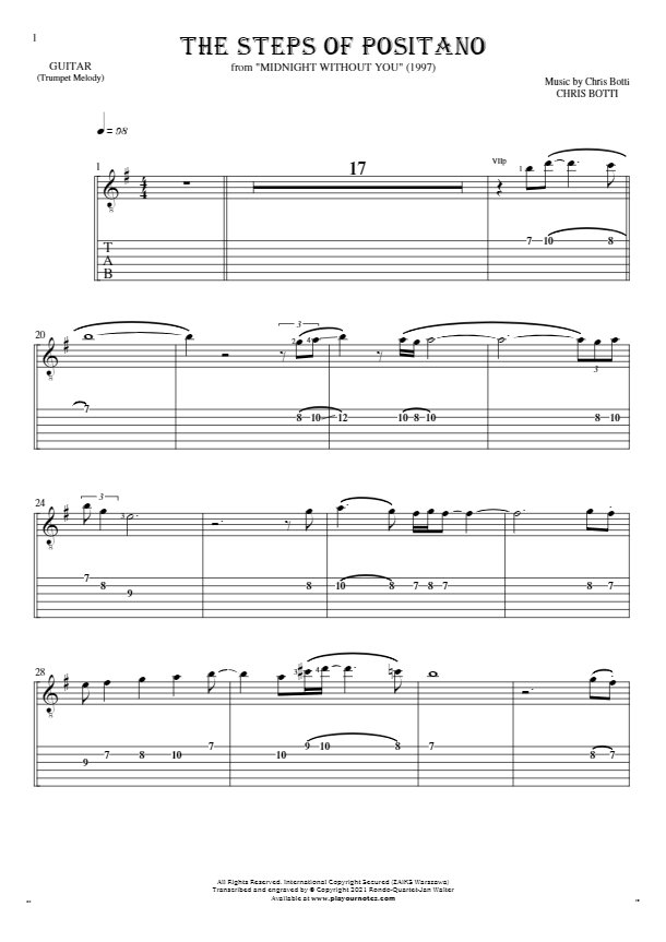 The Steps of Positano - Noten und Tabulatur für Gitarre