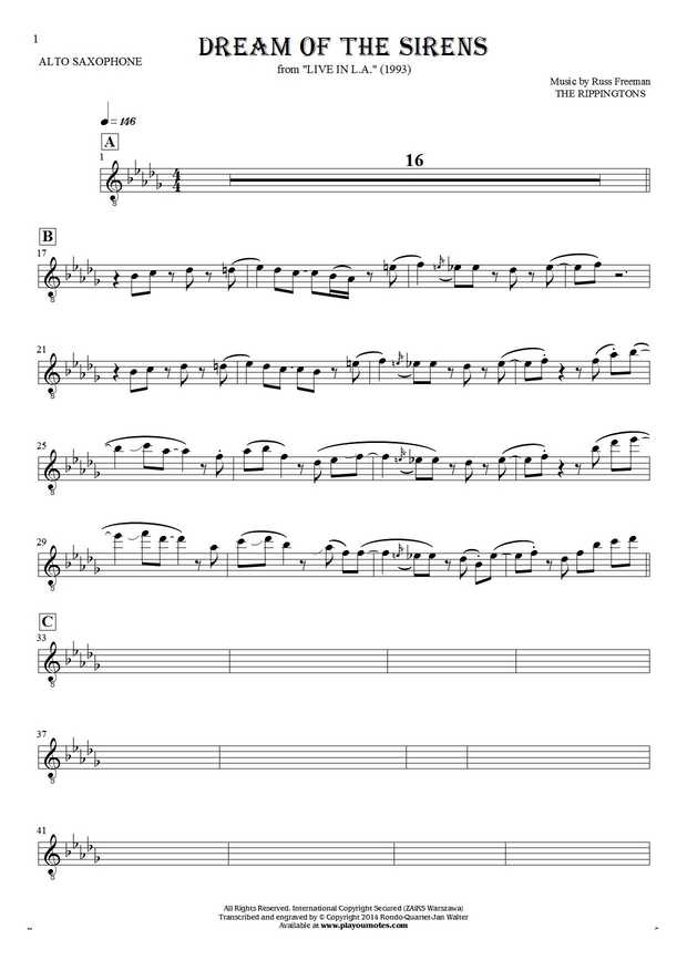 Dream Of The Sirens - Notes for alto saxophone