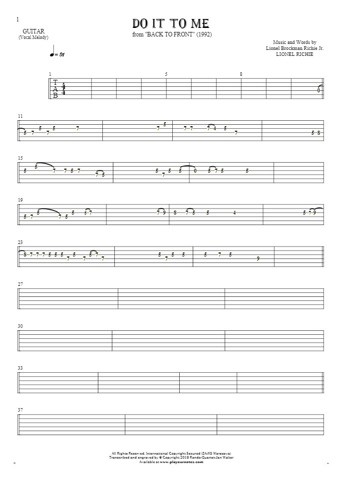 Do It To Me - Tablature for guitar - melody line