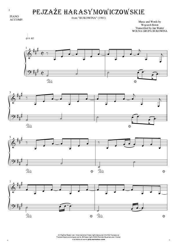 Pejzaże harasymowiczowskie - Notes for piano - accompaniment