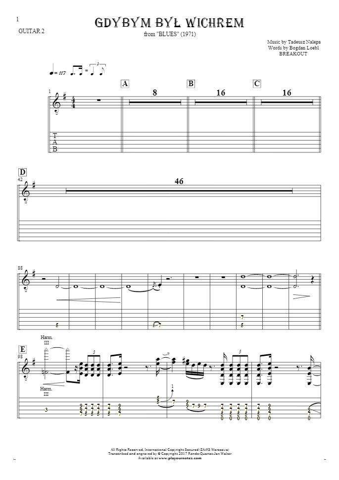 If I Were the Wind - Notes and tablature for guitar - guitar 2 part