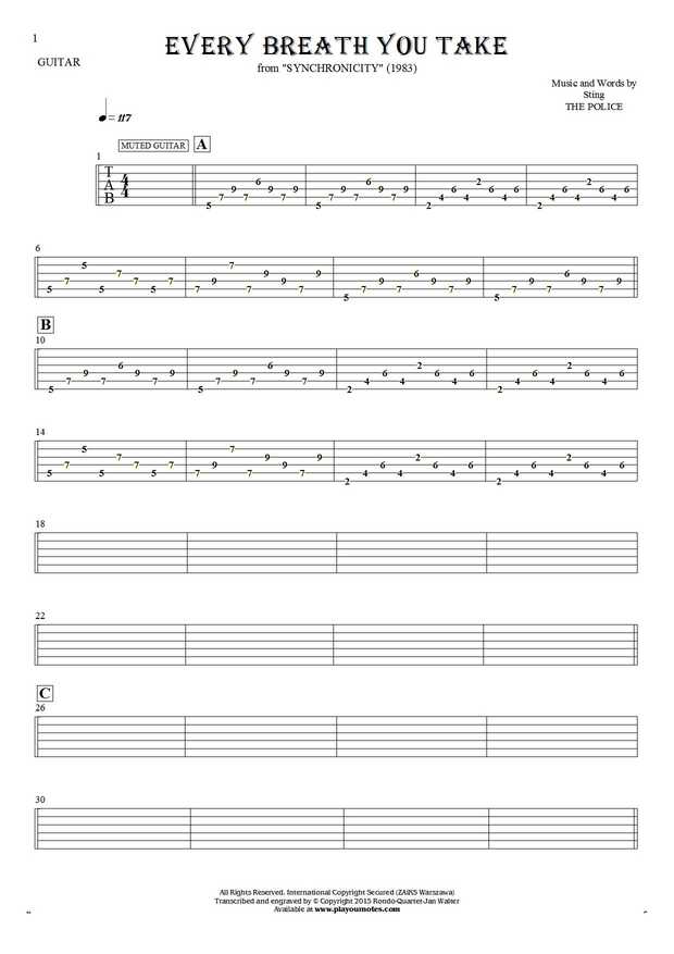 Every Breath You Take - Tablature for guitar