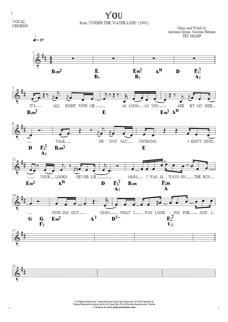 You - Notes, lyrics and chords for vocal with accompaniment