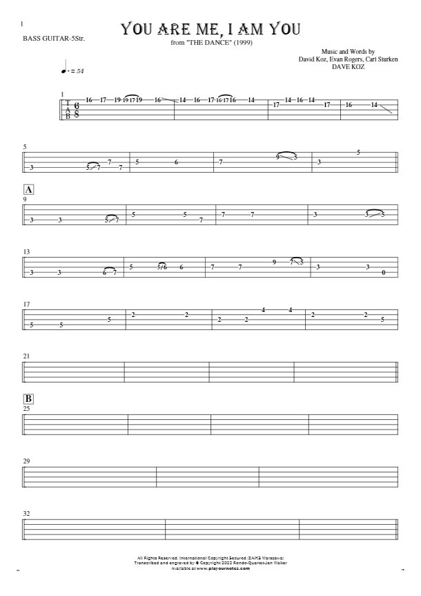 You Are Me, I Am You - Tablature for bass guitar (5-str.)