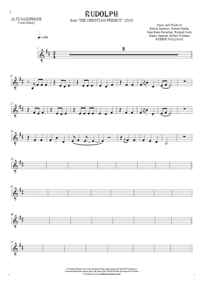 Rudolph - Noten für Alt Saxophon - Melodielinie