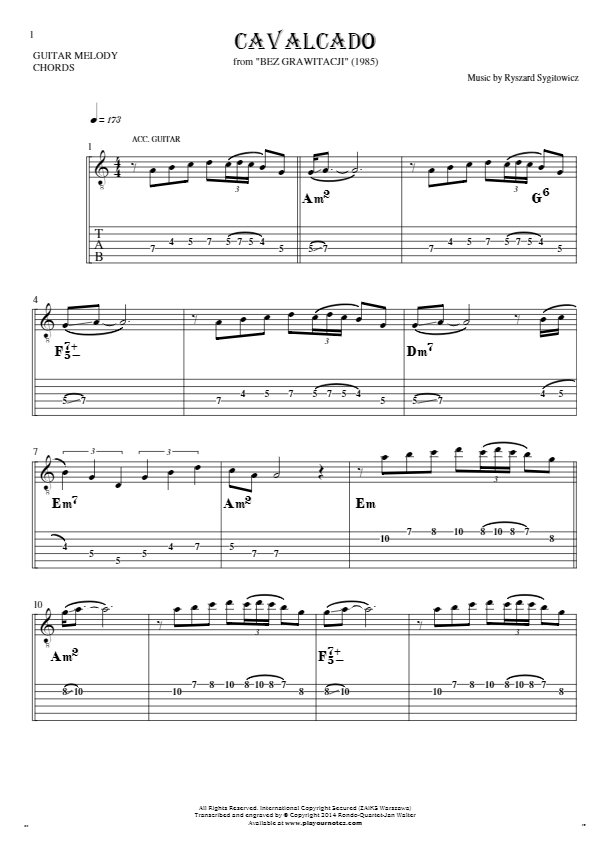 Cavalcado - Notes, tablature and chords for solo voice with accompaniment