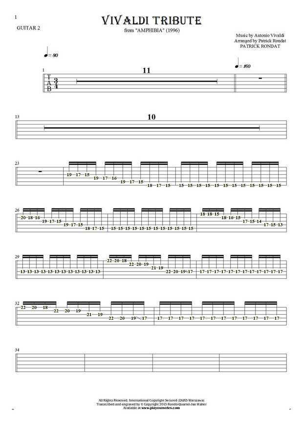 Vivaldi Tribute - Tablature (rhythm values) for guitar - guitar 2 part
