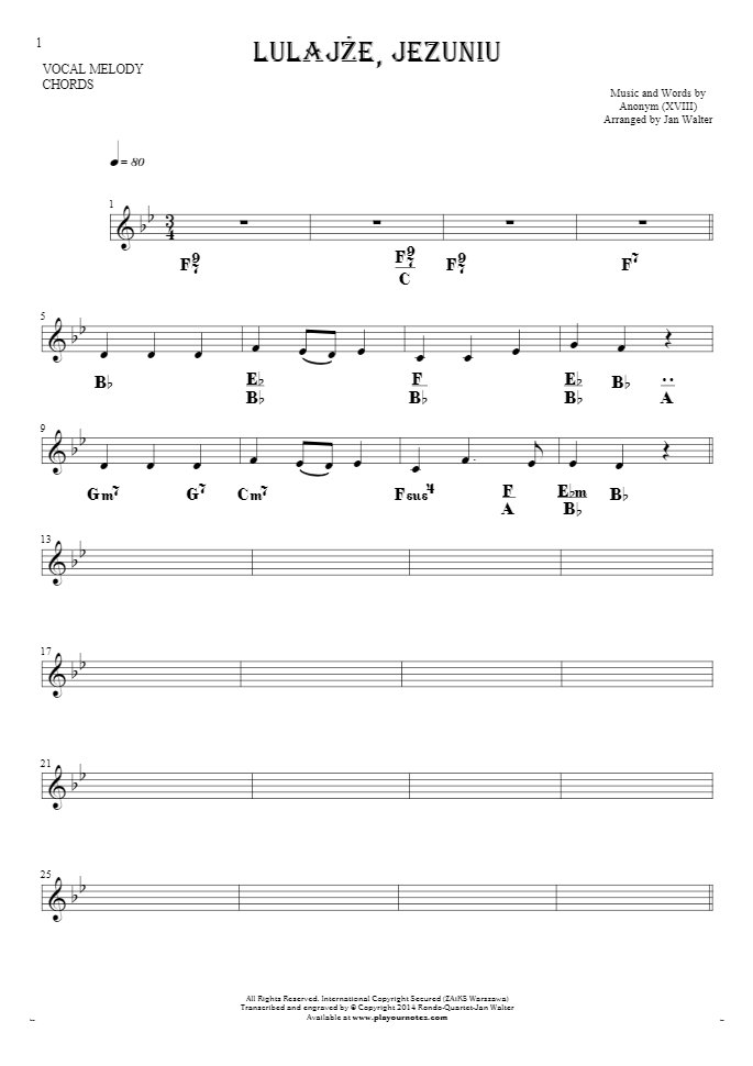 Lulajże, Jezuniu - Notes and chords for solo voice with accompaniment