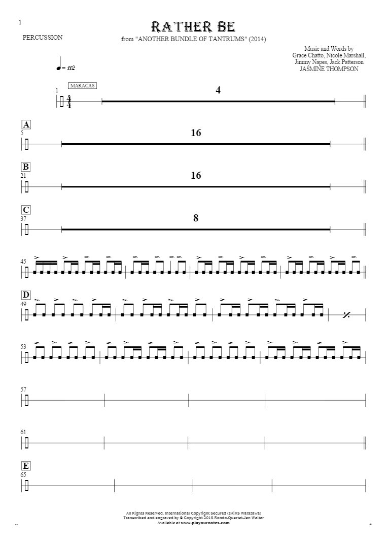 Rather Be - Notes for percussion instruments
