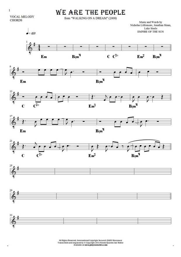 We Are the People - Notes and chords for solo voice with accompaniment