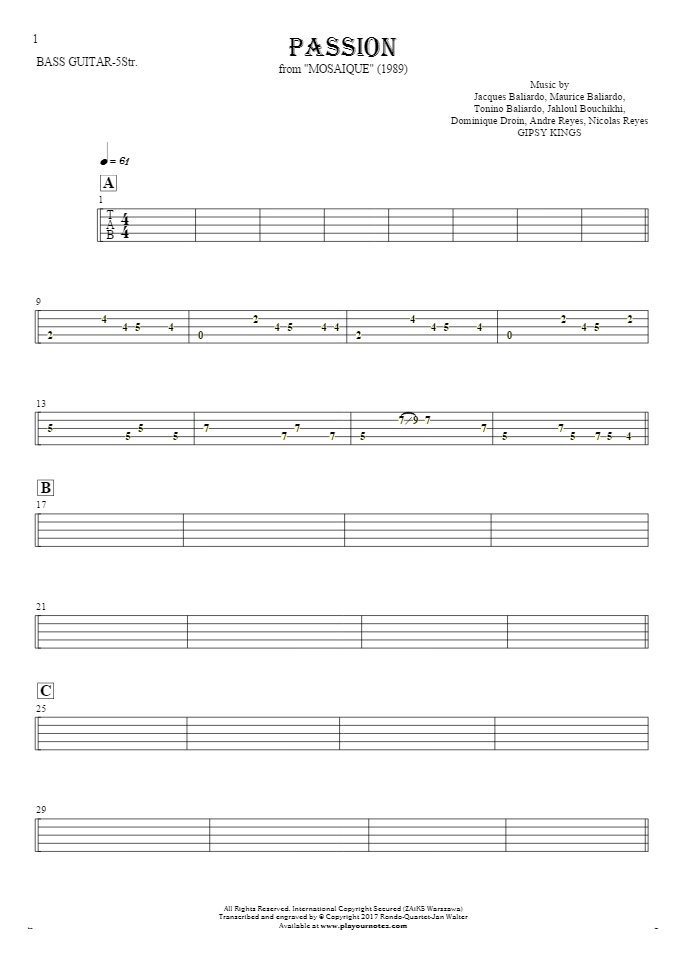 Passion - Tabulatura na gitarę basową (5-str.)