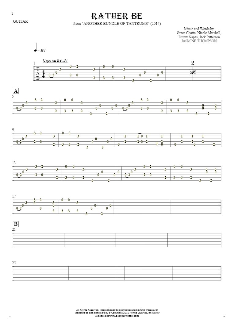 Rather Be - Tablature for guitar