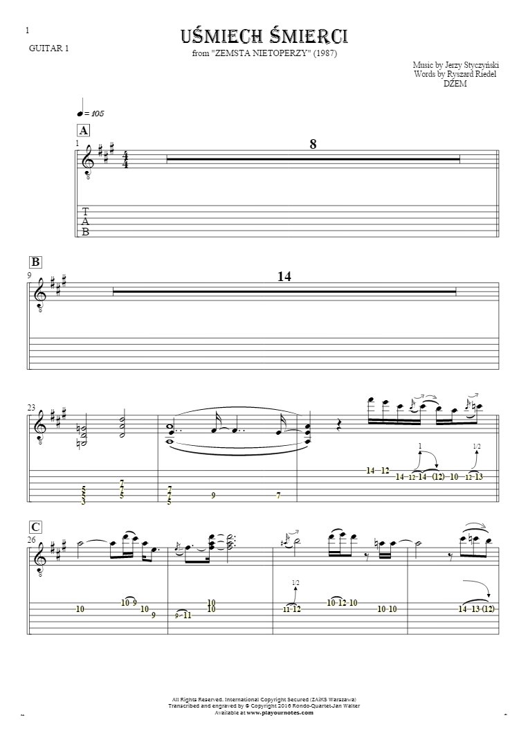 Smile of Death - Notes and tablature for guitar - guitar 1 part