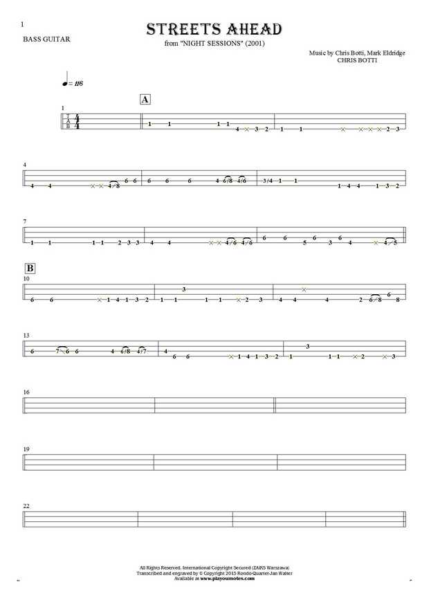 Streets Ahead - Tablature for bass guitar