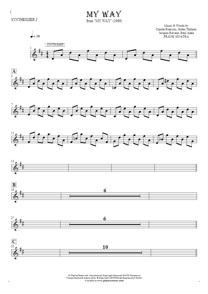 My Way - Noten für Synthesizer - Synth Harp