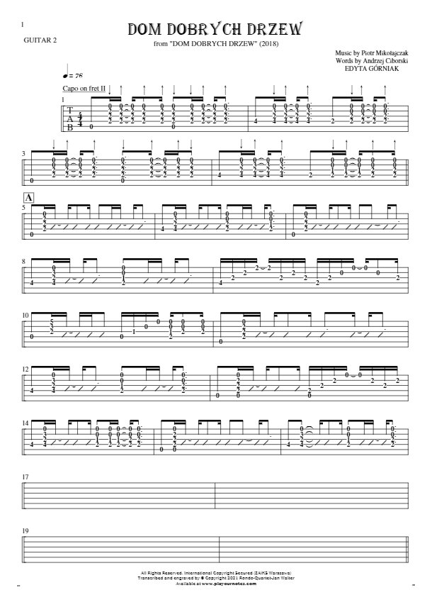 Dom dobrych drzew - Tablature (rhythm. values) for guitar - guitar 2 part