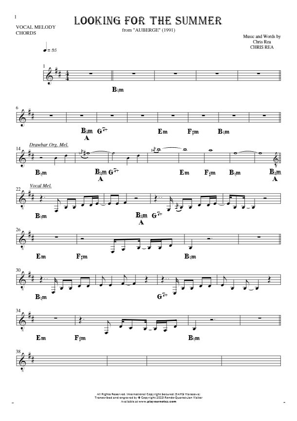 Looking For The Summer - Notes and chords for solo voice with accompaniment