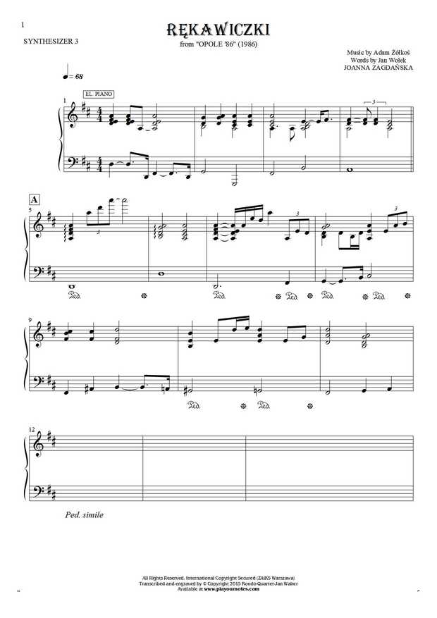Rękawiczki - Noten für Synthesizer - El. Piano, Grand Piano