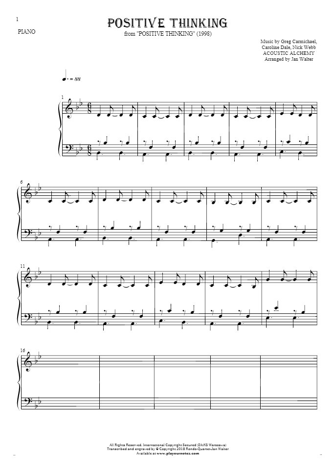 Positive Thinking - Notes for piano solo