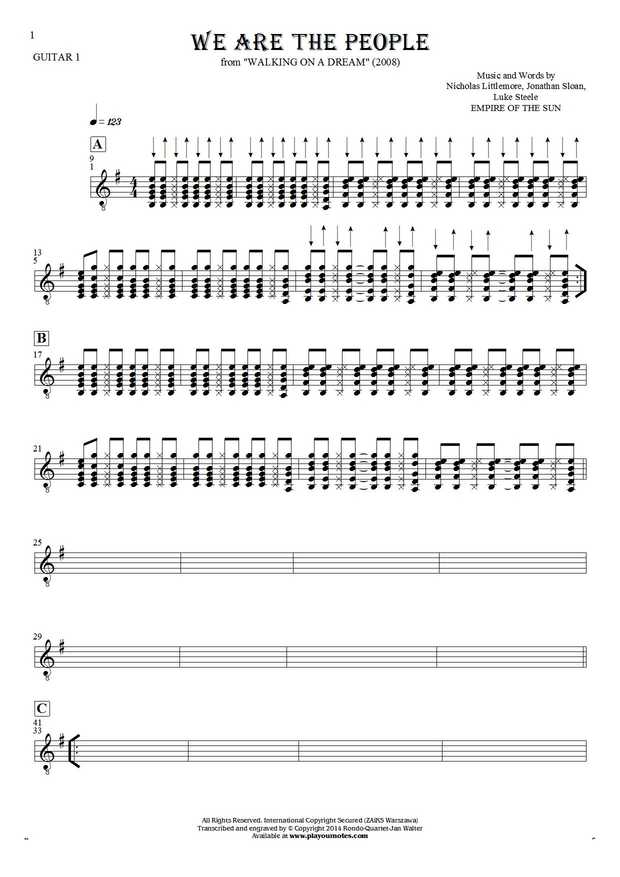 We Are the People - Notes for guitar - guitar 1 part