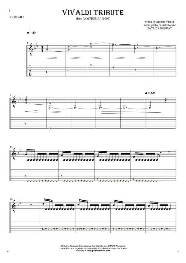 Vivaldi Tribute - Notes and tablature for guitar - guitar 1 part