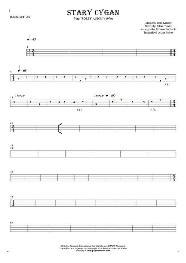 The old Gipsy - Tablature for bass guitar