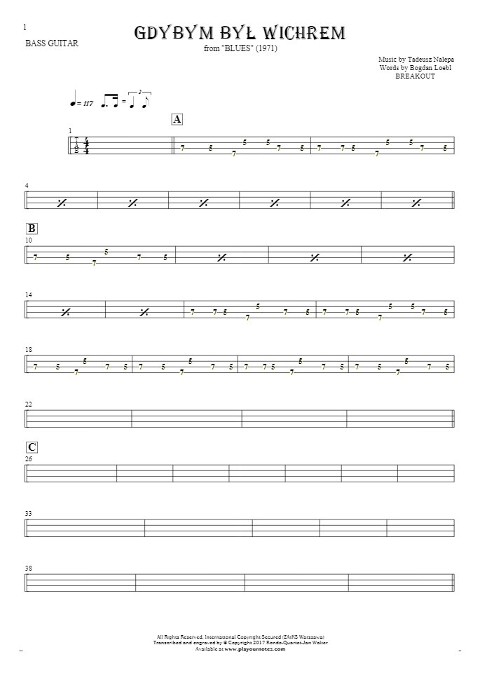If I Were the Wind - Tablature for bass guitar