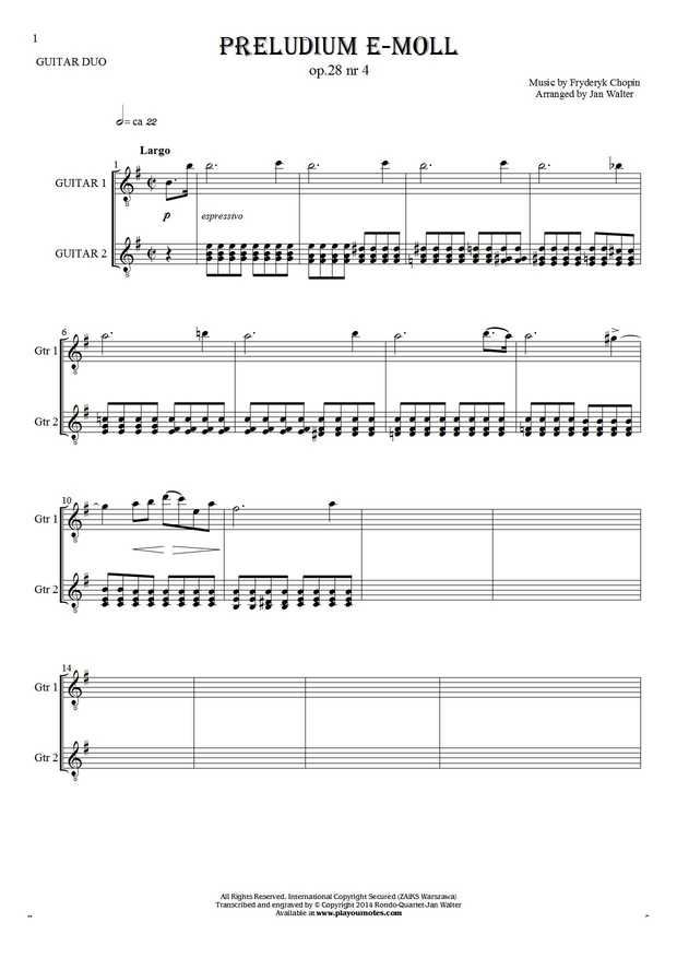 Prelude e-minor op. 28 nr 4 - Score