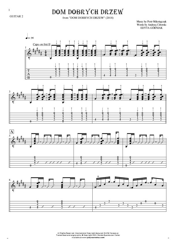 Dom dobrych drzew - Notes and tablature for guitar - guitar 2 part