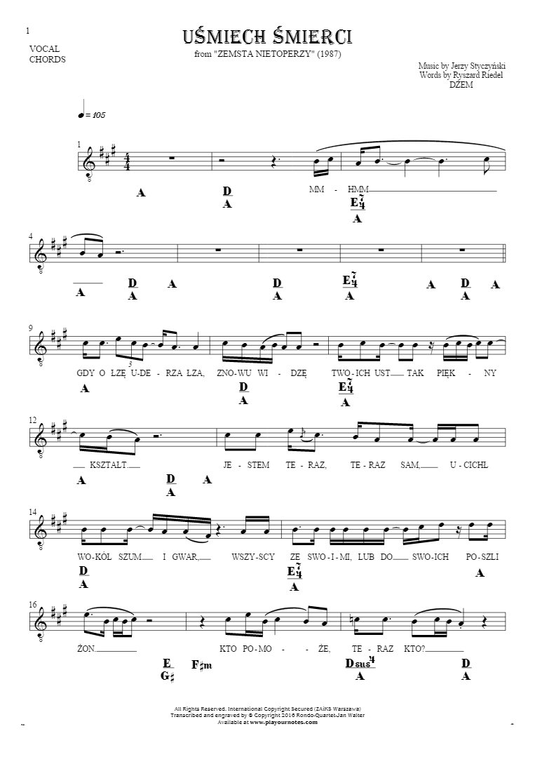 Smile of Death - Notes, lyrics and chords for vocal with accompaniment