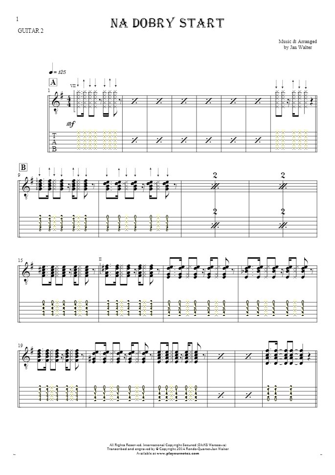 For a good start - Notes and tablature for guitar - guitar 2 part
