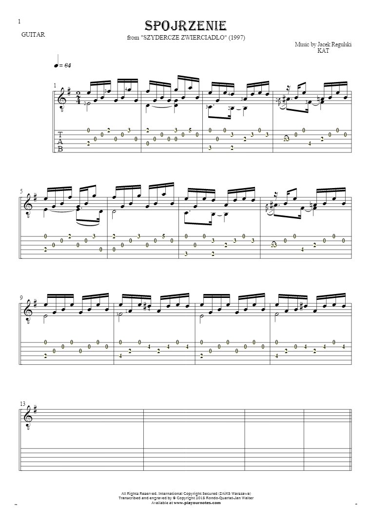 Spojrzenie - Notes and tablature for guitar solo (fingerstyle)