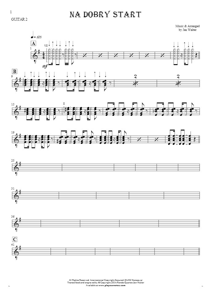 For a good start - Notes for guitar - guitar 2 part