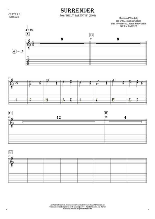 Surrender - Notes and tablature for guitar - guitar 2 part