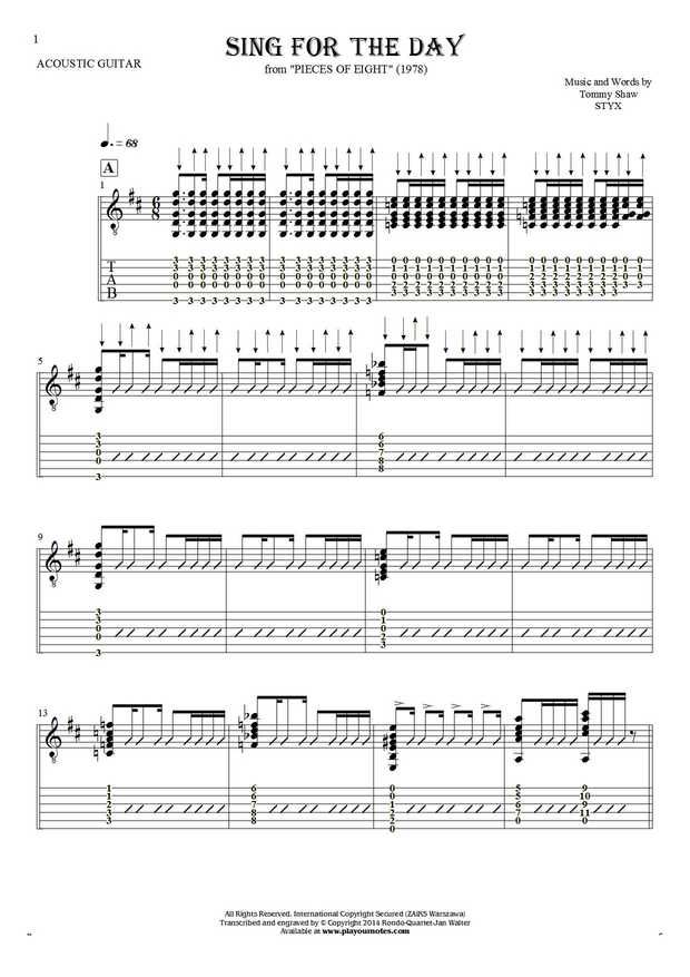 Sing for the Day - Notes and tablature for guitar