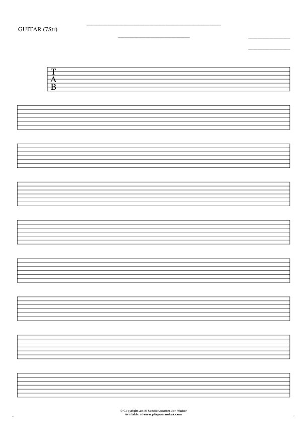 Free Blank Sheet Music - Tablature for guitar (7-str.)