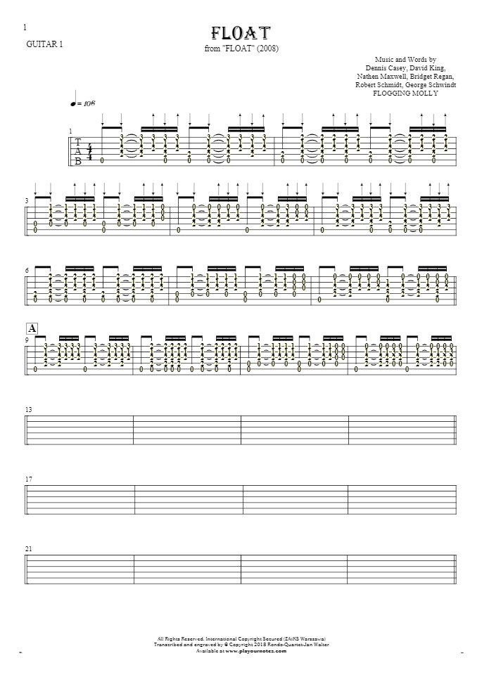 Float - Tabulatur (Rhythm. Werte) für Gitarre - Gitarrestimme 1