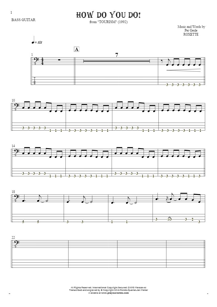 How Do You Do! - Notes and tablature for bass guitar