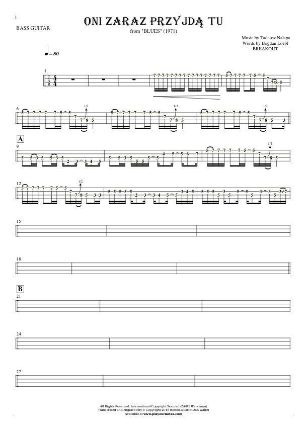They'll be here any minute - Tablature (rhythm values) for bass guitar