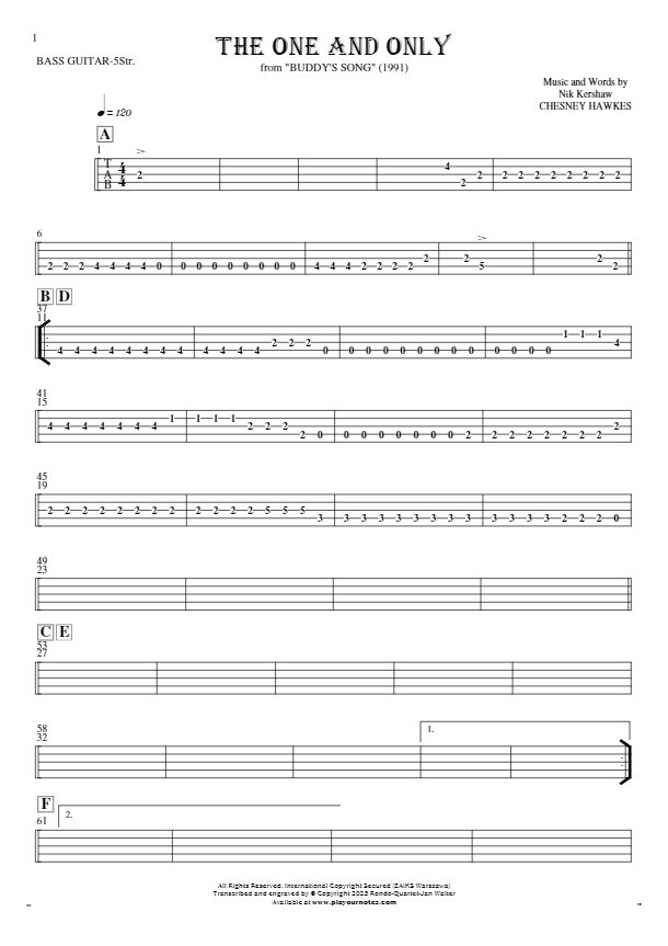 The One And Only - Tablature for bass guitar (5-str.)