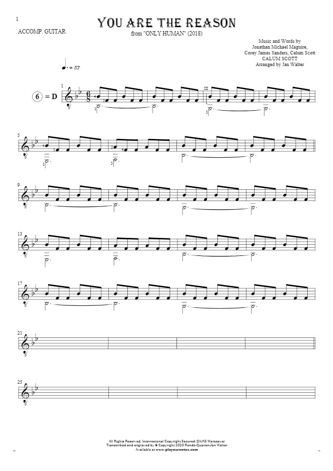 You Are The Reason - Notes for guitar - accompaniment