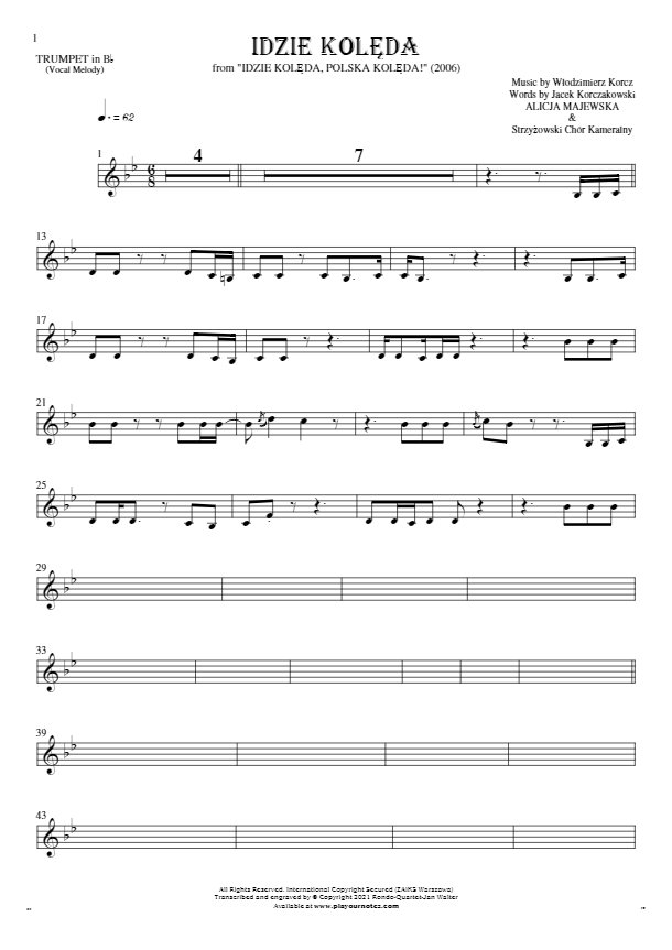 Idzie kolęda - Noten für Trompete - Melodielinie