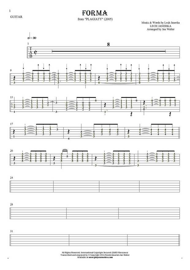 Forma - Tablature (rhythm values) for guitar