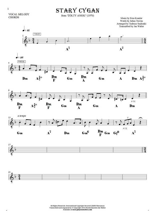 The old Gipsy - Notes and chords for solo voice with accompaniment