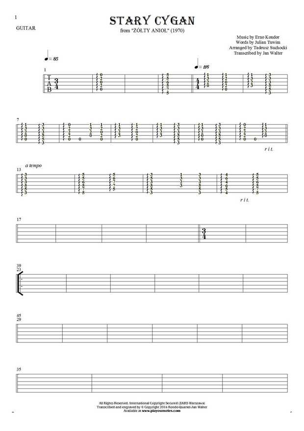 The old Gipsy - Tablature for guitar