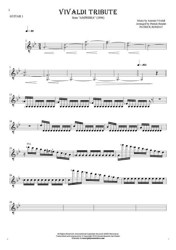 Vivaldi Tribute - Notes for guitar - guitar 1 part