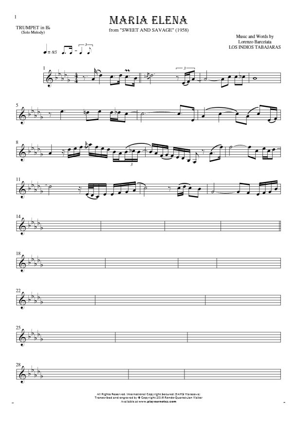 Maria Elena - Noten für Trompete - Melodielinie