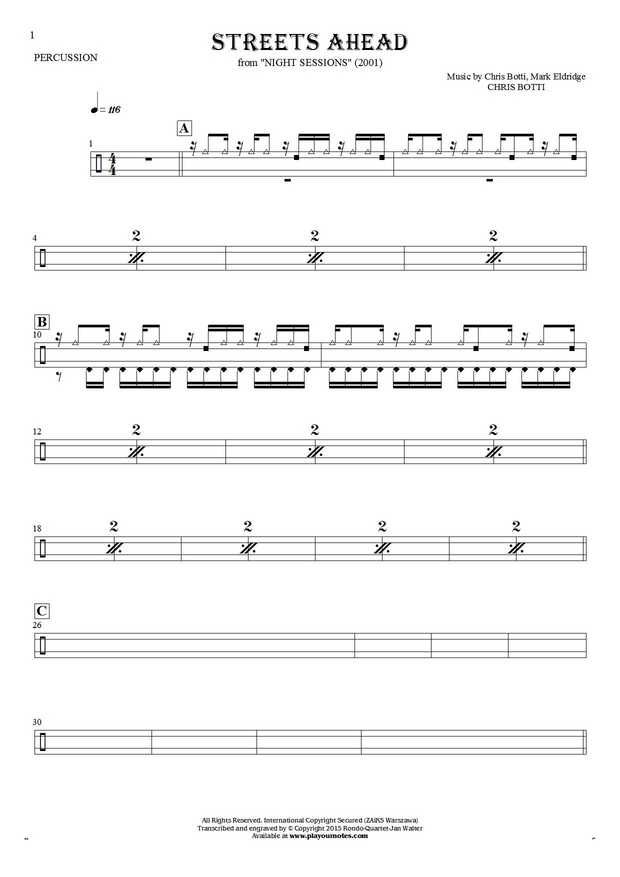 Streets Ahead - Notes for percussion instruments